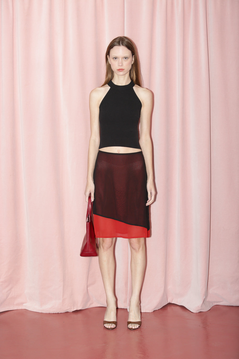 Black & Red Sheer Asymmetrical Skirt (S)