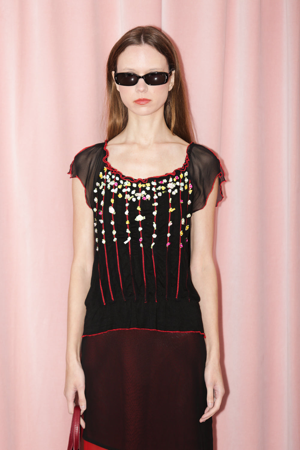 Black Sheer Floral Blouse (S)