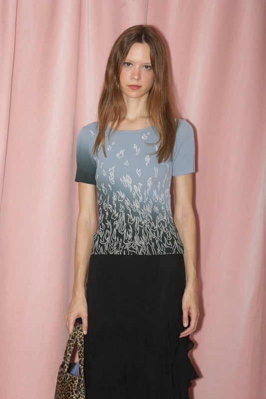 90s Blue Flame Ribbed Top (S)