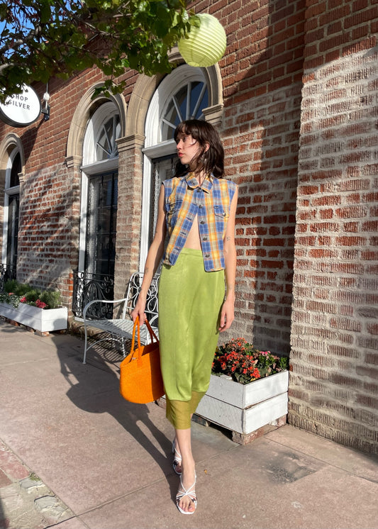 Yellow Plaid Button Up Vest (L)