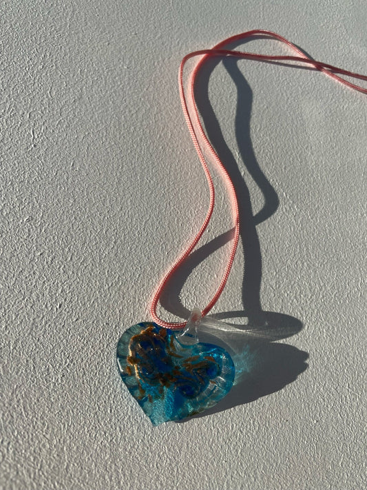 Vintage Heart Glass Pendant Necklace