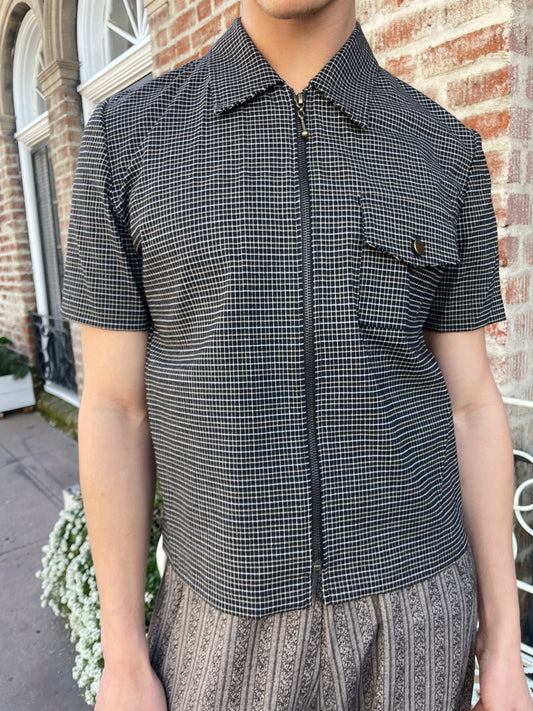 Vintage Black Plaid Zip Up